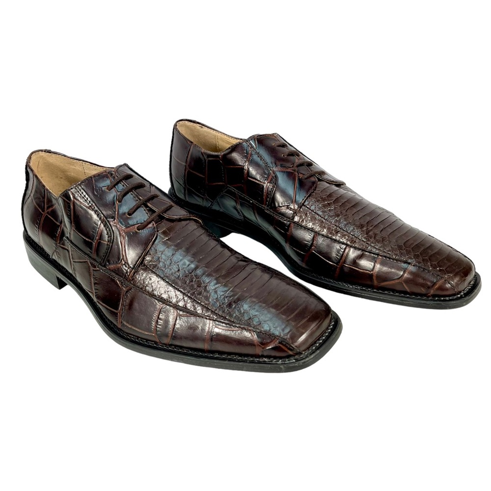 Stacy Adams Mens 9 1/2M‎ Genuine Snake & Leather Brown Square Toe Derby Shoes - Picture 5 of 13